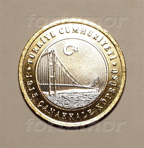 Turkey Lira Unc Canakkale Dardanelles Bridge Bimetal Coin