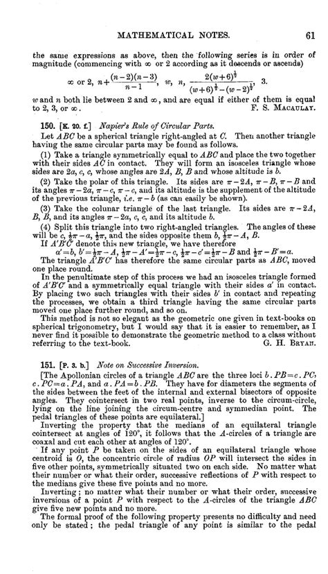 150 K 20 F Napiers Rule Of Circular Parts The Mathematical