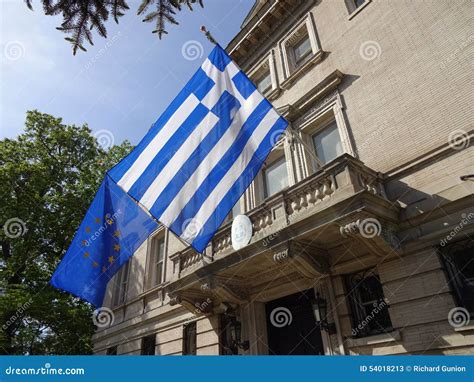 Embassy Of Greece Flags Stock Image Image Of Building 54018213