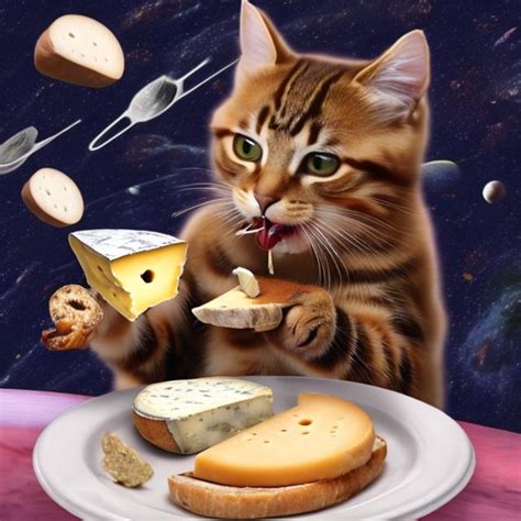 Cat Eating Cheese On Bagel In Space