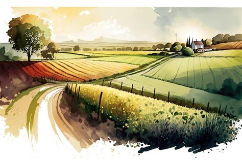 Premium Photo | Illustration of a rolling countryside with fields of crops