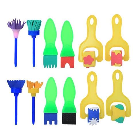 Kit de peinture pour enfants Qiilu 12 éponges pinceaux outils