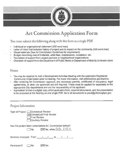 Fillable Online Apps Pittsburghpa Art Commission Application Form