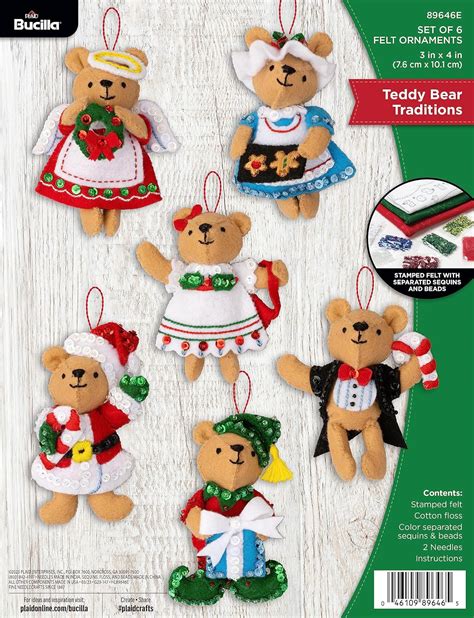 Amazon Bucilla Felt Applique 6 Piece Ornament Making Kit Teddy