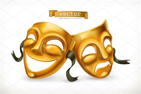 Gold Theatrical Masks Vector Icon Custom Designed Illustrations