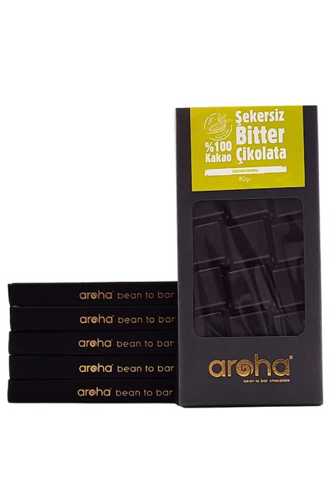 Aroha Şekersiz Glutensiz Vegan Bitter Çikolata 100 Bitter 6 Adet