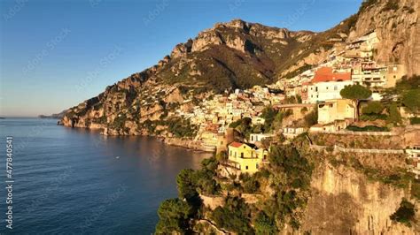 Positano Meta Turistica Della Costiera Amalfitana Italia Vista Aerea