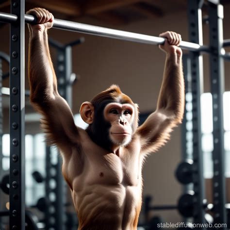 Muscular Hairless Monkey Doing Pull-ups in Gym | Stable Diffusion Online