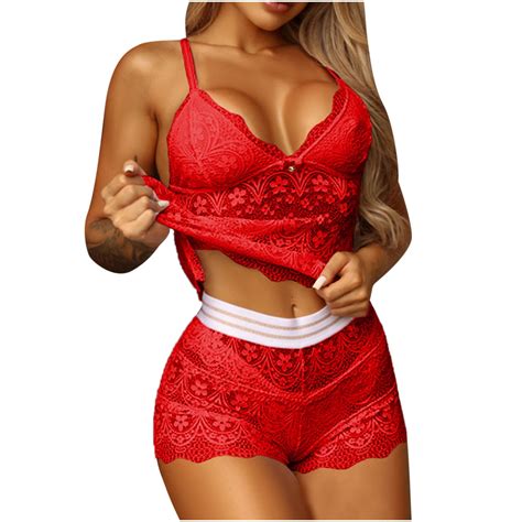 Pwebopa Sexy Sheer Floral Lace Pajamas For Women Lingerie Set High