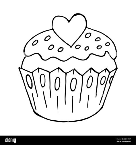 Icono De Cupcake Lineal Con Corazón Muffin En Estilo De Dibujo A Mano