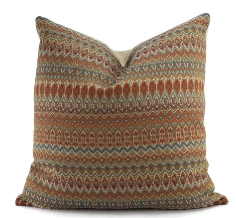 Boho Throw Pillow Cover Teal Rust Brown Beige Moroccan Etsy Boho