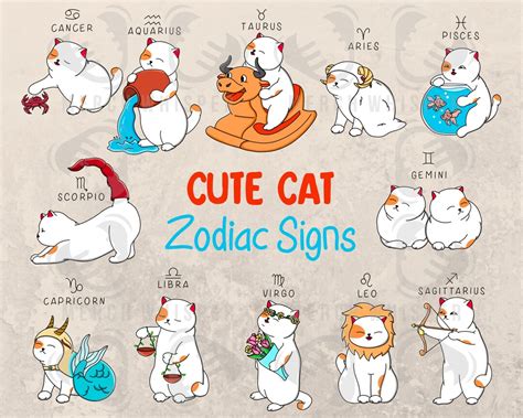 12 Cat Zodiac Sign Svg Bundle Cute Animal Horoscope Png Astrology