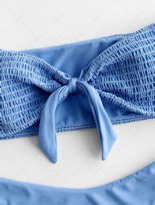 Zaful Smocked Tied Bandeau Bikini Set In Light Sky Blue Zaful