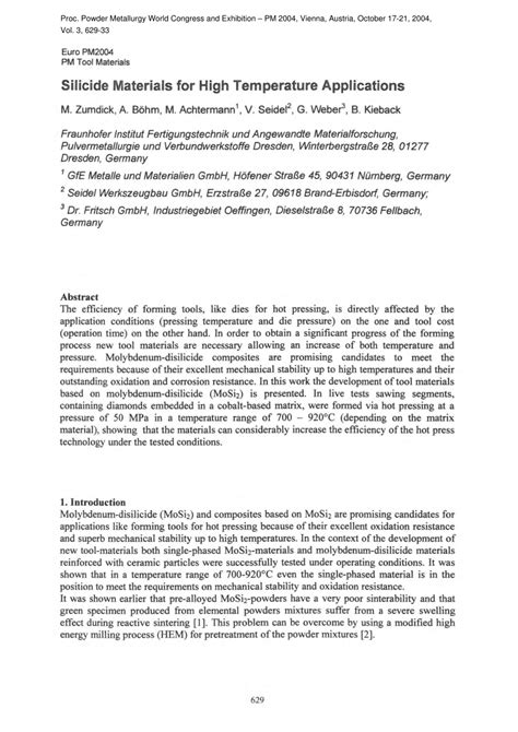 (PDF) Silicide Materials for High Temperature Applications