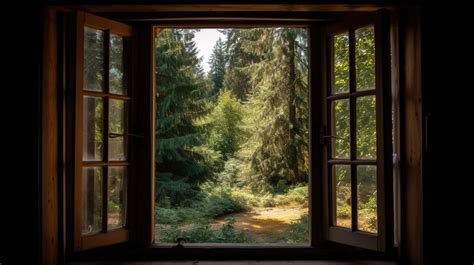 Tree Wood The Window Opens To Woods Through Trees Backgrounds