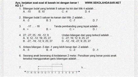 Soal Matematika Kelas Kd Bilangan Bulat Negatif Dan Kunci