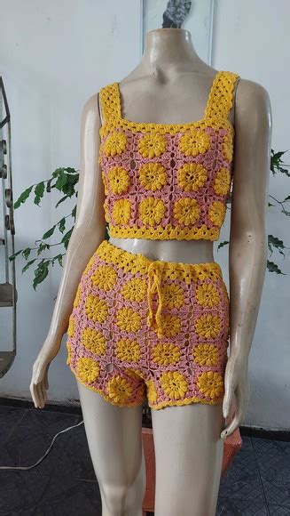 Conjunto De CrochÊ Croped E Short Margaridas No Elo7 Crochê E Artes