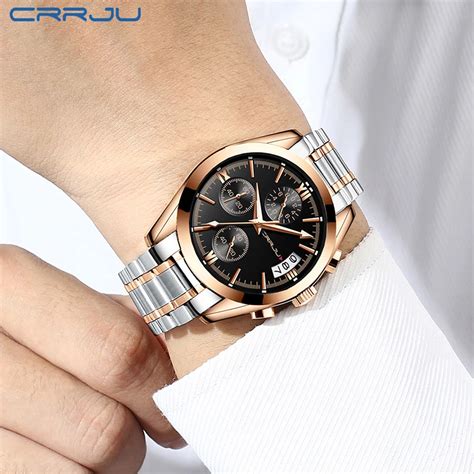 CRRJU reloj analógico de acero inoxidable para hombre accesorio de