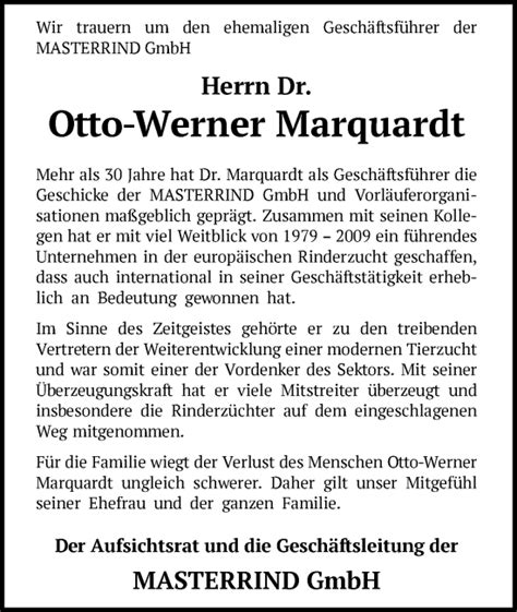 Traueranzeigen Von Otto Werner Marquardt Trauer Kreiszeitung De