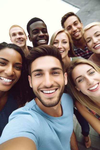 Toma de un grupo de personas tomándose selfies juntas creadas con ia