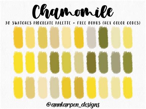 Chamomile Procreate Palette 30 Hex Color Codes Instant Digital