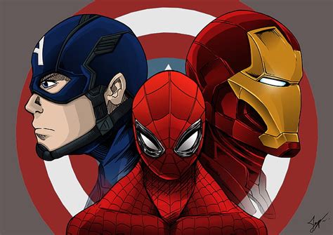 Hd Wallpaper Spider Man Iron Man And Captain America Poster Civil War Artwork Wallpaper Flare