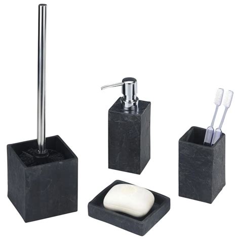 WENKO Bad Accessoire Set Slate Rock Edelstahl Polyresin Anthrazit