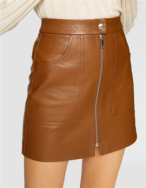 Falda Efecto Piel Zipper Faldas Y Pichis De Mujer Stradivarius