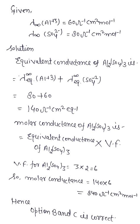 Ionic Conductance Infinite Dilution Of Al And So Ions Are