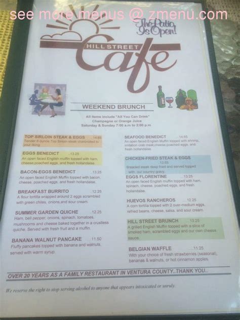 Online Menu of Hill Street Cafe & Catering Restaurant, Ventura ...