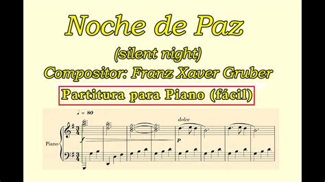 Noche De Pazsilent Night Piano Fácil Partitura Easy Piano Sheet