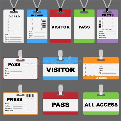 Set Of 11 Colorful ID Cards For Pass Visitor And Press