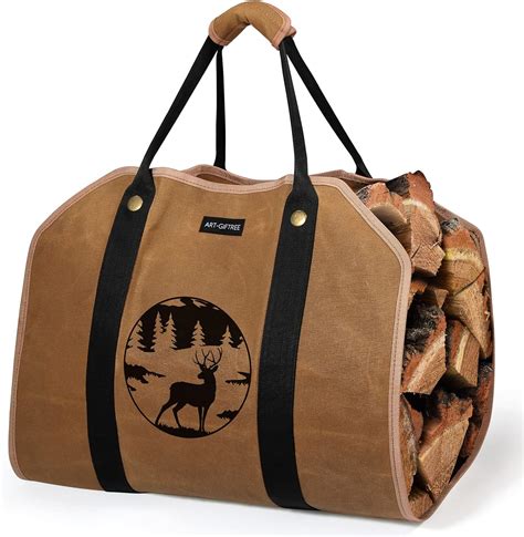 ART GIFTREE Large Firewood Carrier Waxed Canvas Logs Carrier Tote Bag