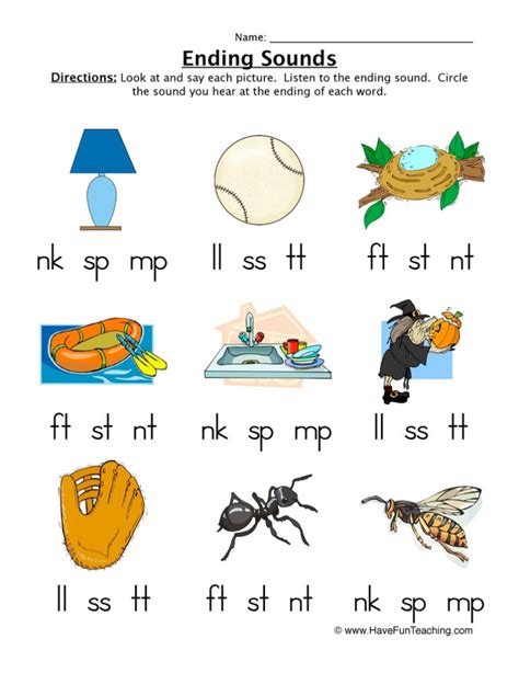 Ending Sounds Worksheet Have Fun Teaching