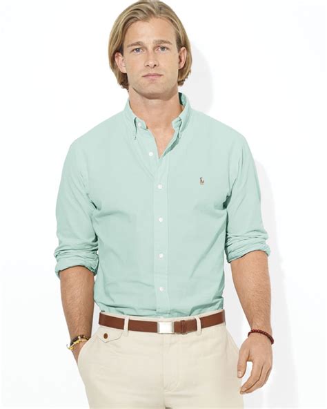 Ralph Lauren Polo Customfit Chambray Sport Shirt In Green For Men Lyst