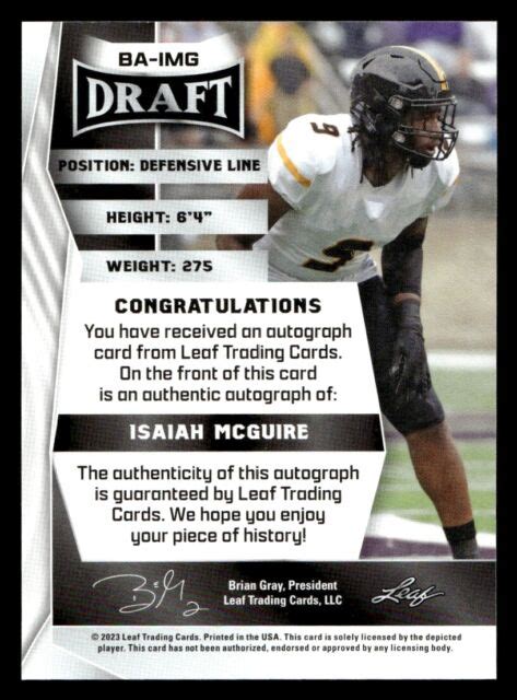 2023 Leaf Draft Autographs BA IMG Isaiah McGuire AU RC For Sale