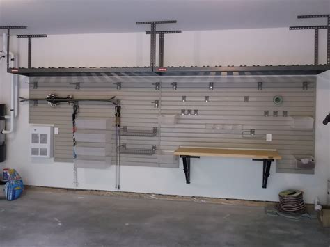 Combination Of Our Garage Slat Wall Onrax And Fold Away Work Bench