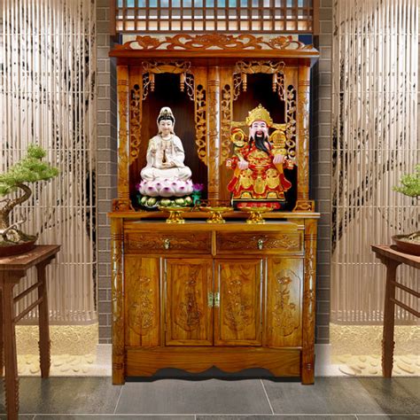 Solid Wood Buddha Niche Double Position Buddha Cabinet Double God Niche