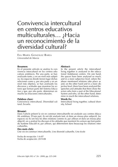 Pdf Convivencia Intercultural En Centros Educativos Multiculturales