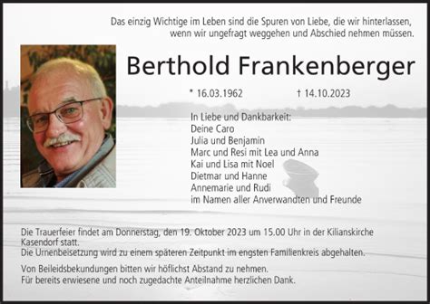 Berthold Frankenberger Traueranzeige Trauer Infranken De