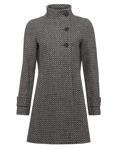 Jaeger Wool Funnel Neck Coat In Black Blackgrey Lyst