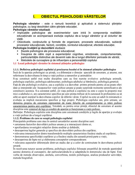 Lectii Psihologia V Rstelor I Obiectul Psihologiei V Rstelor