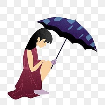 Rain Monsoon Umbrella Vector Art Png Illustration Of A Sad Girl And