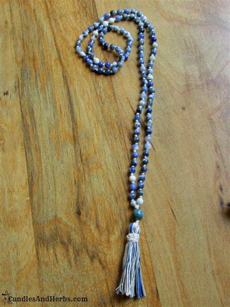 Bead Hand Knotted Mala With Handmade Tassel Made With Sodalite