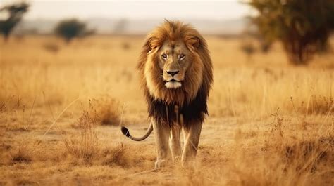 Premium AI Image | African Male Lion standing in a grassland during ...