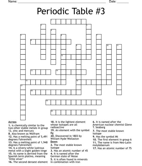 Periodic Table Crossword Wordmint