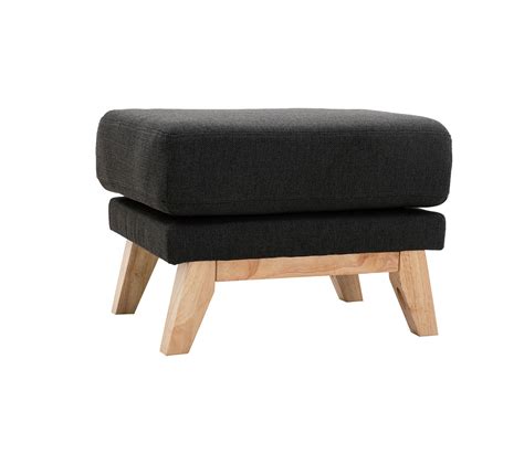 Pouf Repose pieds Déhoussable Scandinave En Tissu Gris Foncé Et Bois