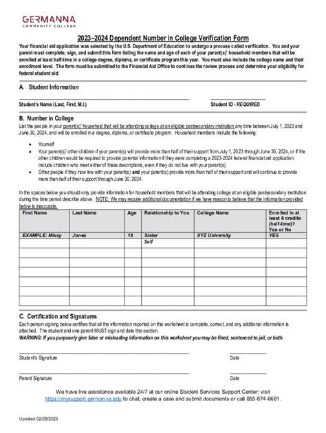 Fillable Online 2023 2024 Verification Worksheet Untaxed Income