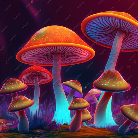 Premium Photo Psychedelic Magic Mushrooms In Bright Neon Colors