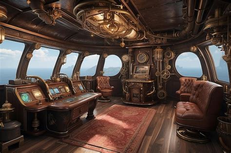 Premium Photo | Gaming Room on a Steampunk Airship